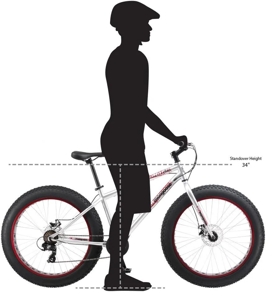 Mongoose Malus Mens and Women Fat Tire Mountain Bike, 26-Inch Bicycle Wheels, 4-Inch Wide Knobby Tires, Steel Frame, 7 Speed Drivetrain, Shimano Rear Derailleur, Disc Brakes