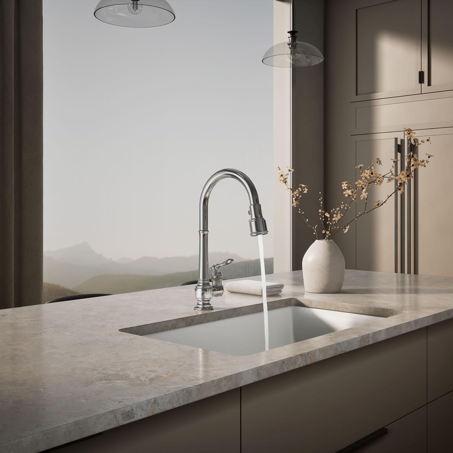 KOHLER 99260-CP Artifacts Single-Hole Kitchen Sink Faucet with 17-5/8 in. Pull-Down Spout and 3-Function Sprayhead, Polished Chrome