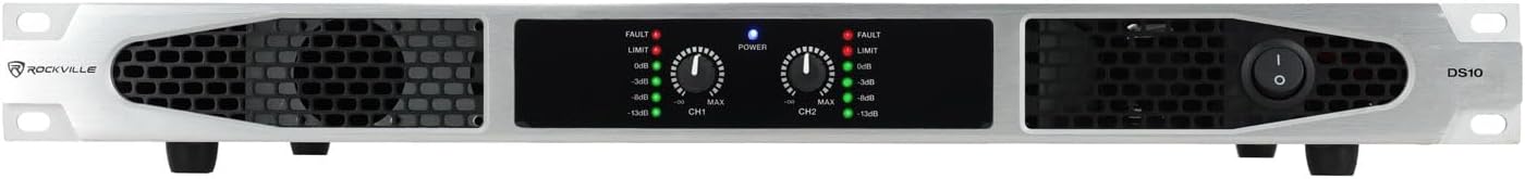 Rockville DS10 2-Channel Power Amplifier 4000W Peak / 1000W RMS, 1U Rack Mount, Class D, Pro Audio DJ Amp for Speakers or Subs