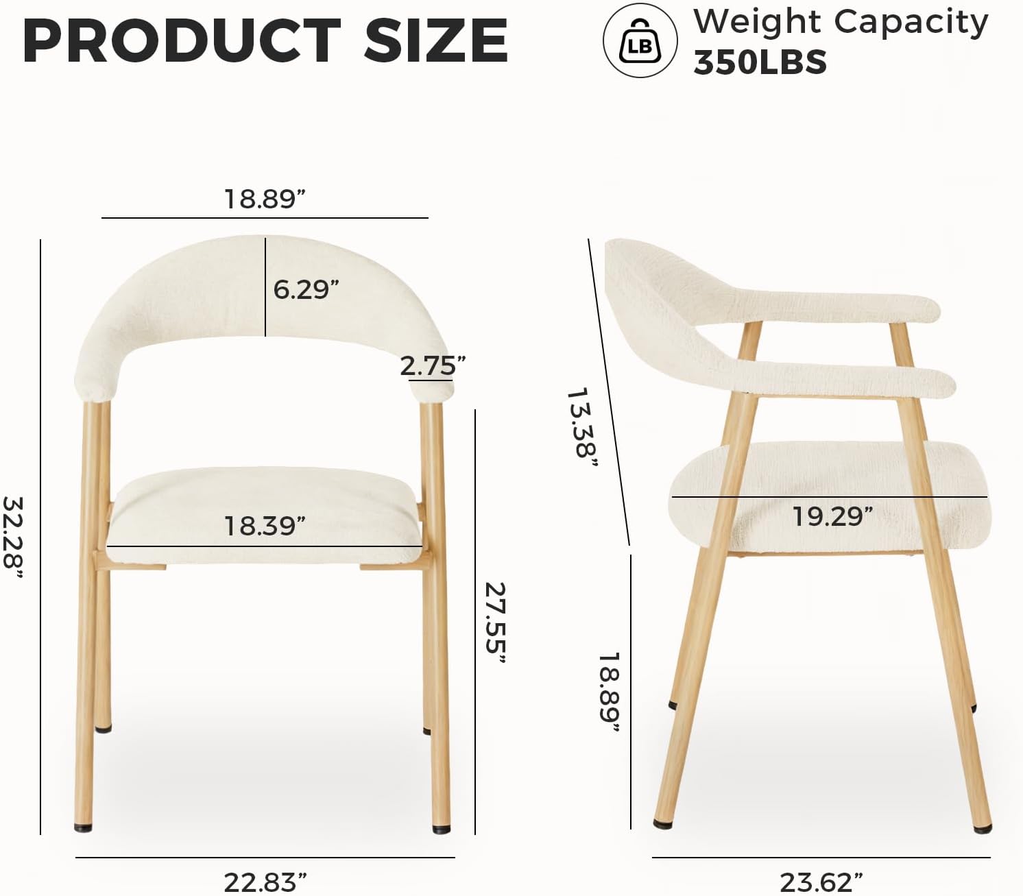 DUMOS Dining Chairs Set of 4, Linen Fabric Upholstered Kitchen Side Chairs with Curved Backrest & Metal Legs, Modern Farmhouse Accent Chairs for Dining Room Kitchen Living Room Cafe, Beige