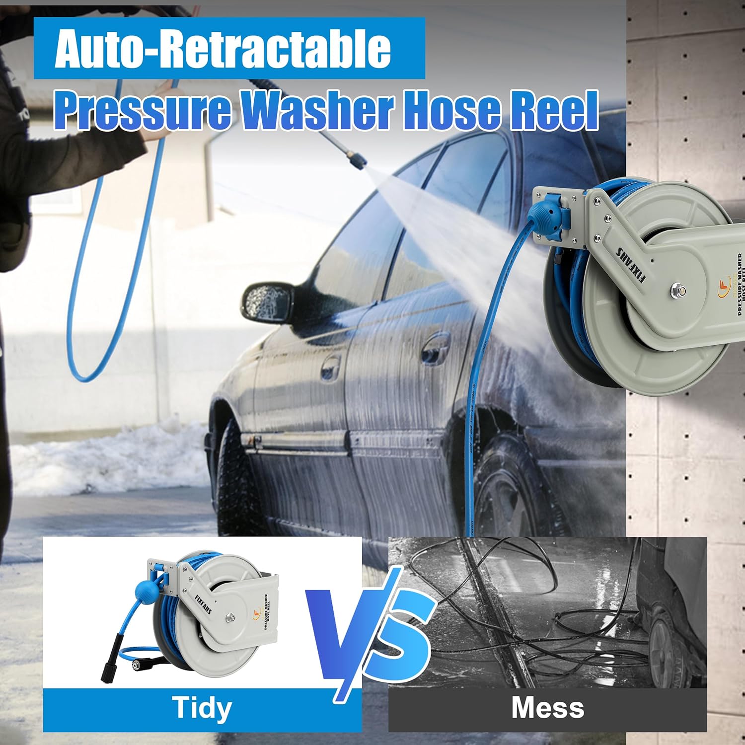 FIXFANS Pressure Washer Hose Reel with Hose, 1/4
