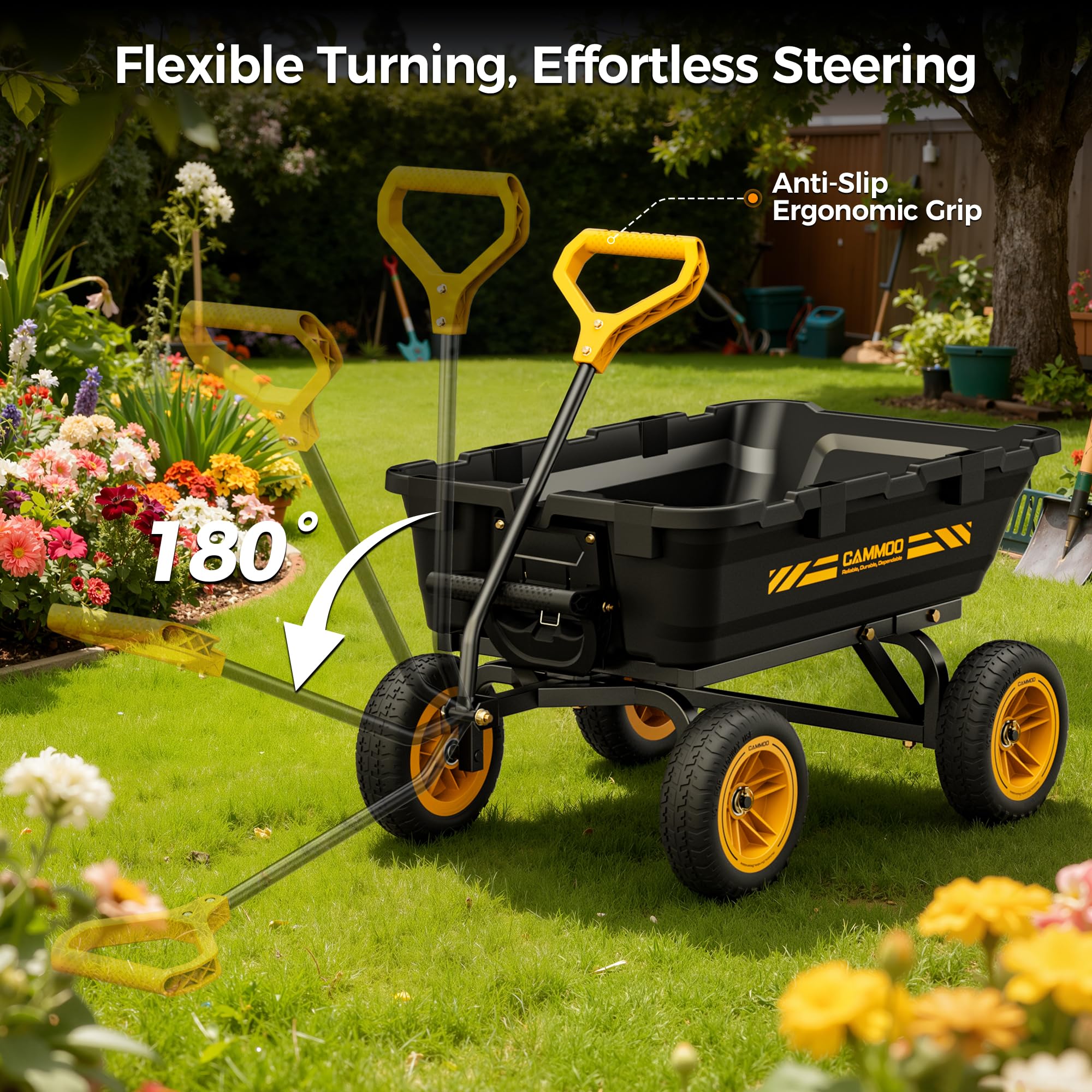 CAMMOO 10in No-Flat Tires Heavy-Duty Garden Dump Cart