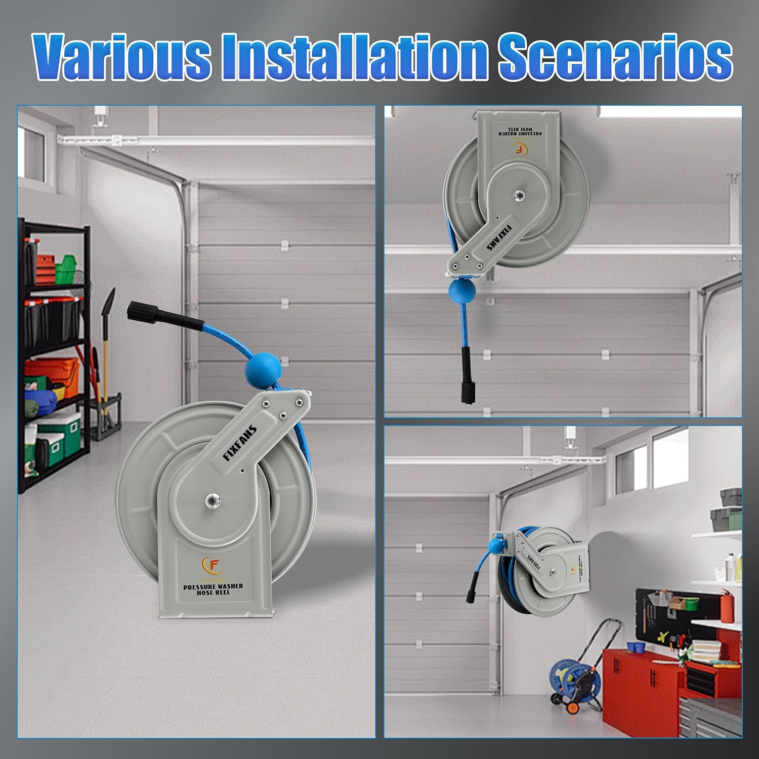 FIXFANS Pressure Washer Hose Reel with Hose, 1/4