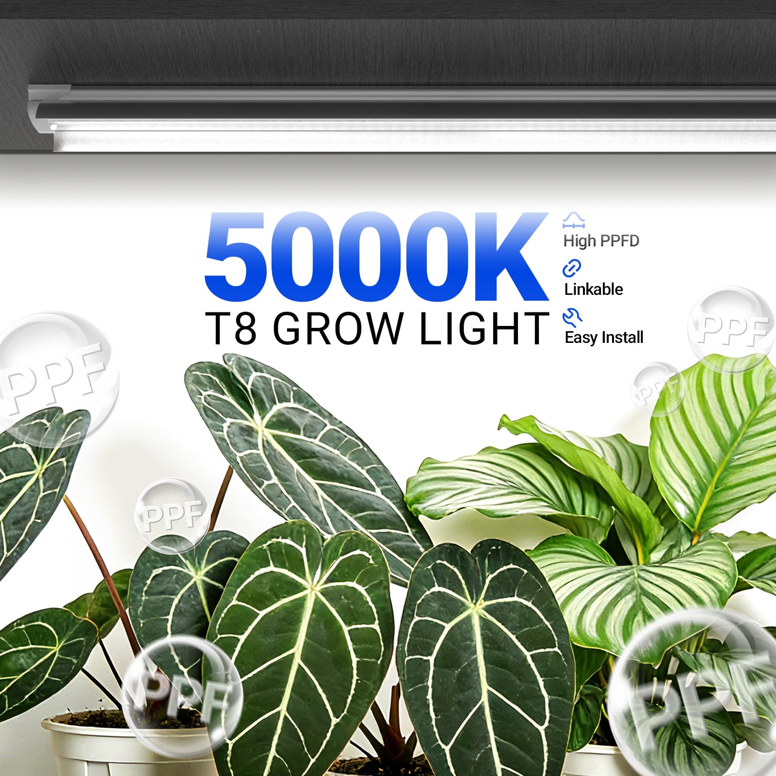 BARRINA T8 LED Grow Light Strips - Full Spectrum 5000K, 6-Pack