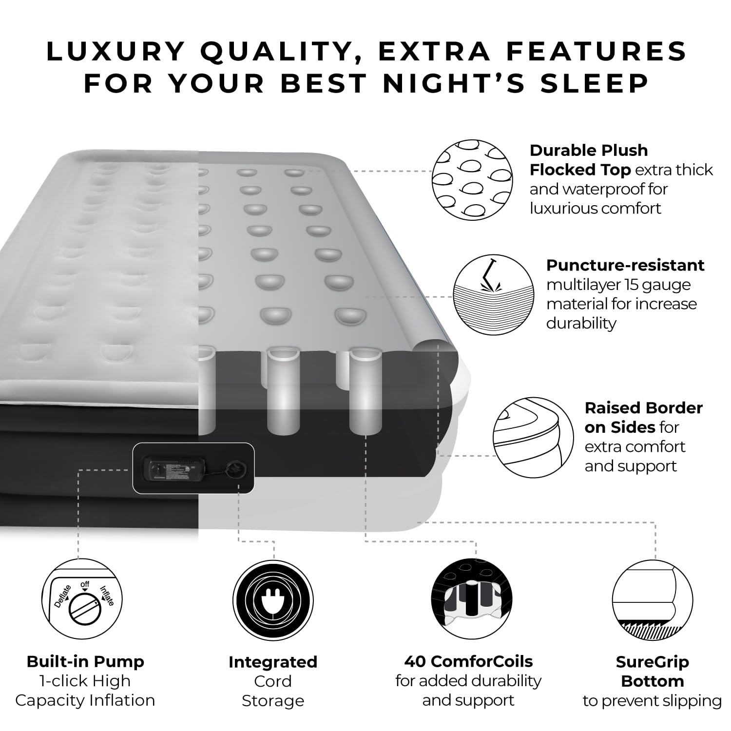 SOUNDASLEEP PRODUCTS SoundAsleep Dream Series Queen Air Mattress with Pump