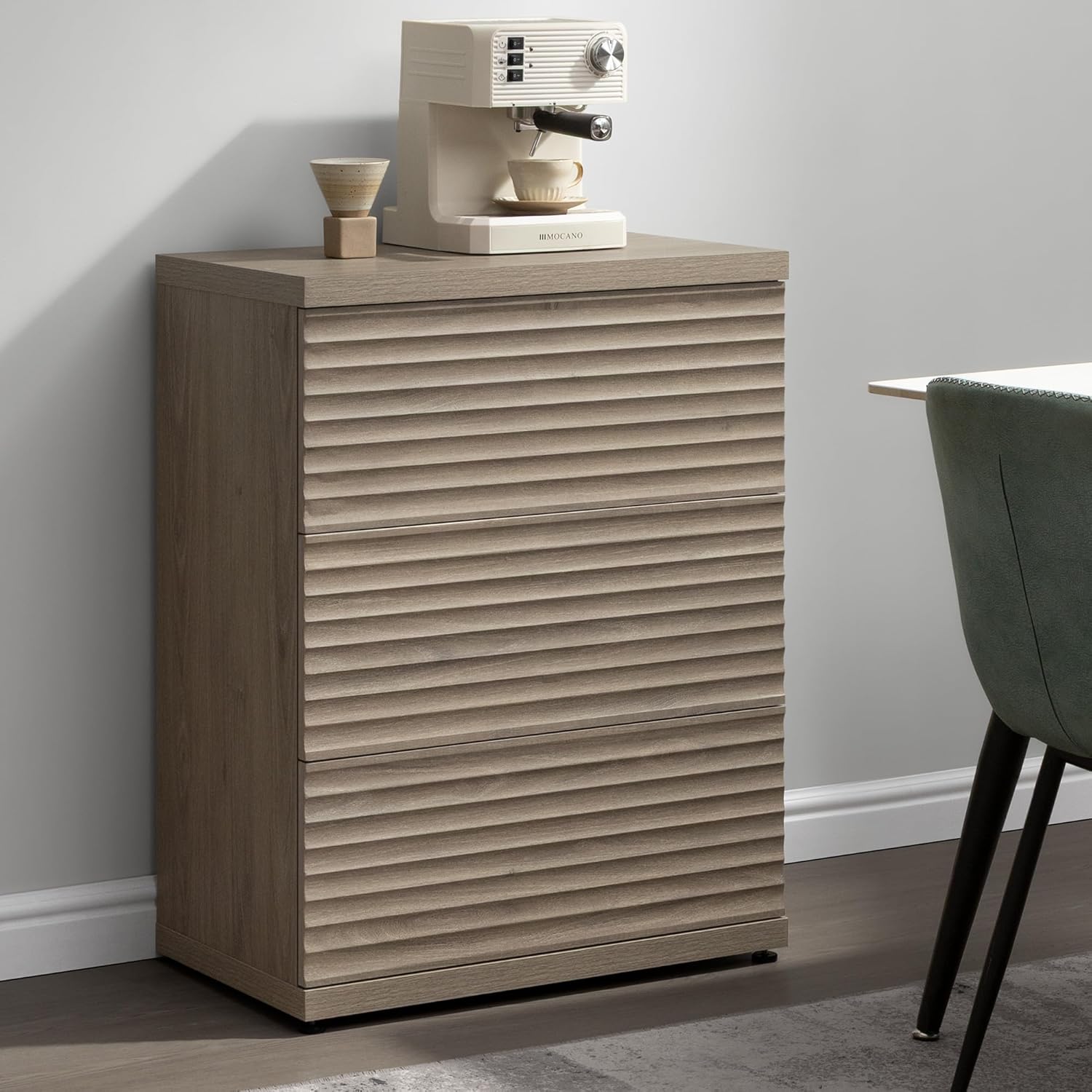 SICOTAS Sideboard Buffet Cabinet with Storage, Modern Credenza Storage Cabinet with 3 Larger Drawers, Fluted Mid Century Fluted Coffee Bar Table for Living Room Kitchen Hallway