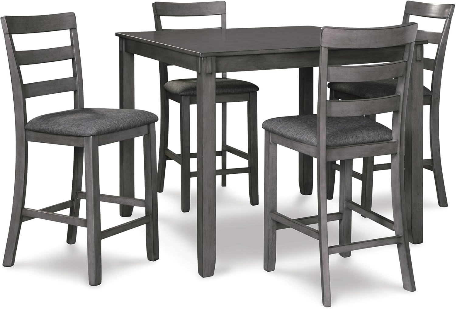 Signature Design by Ashley Bridson 5 Piece Dining Room Set, Includes Table & 4 Ladderback Barstools, Wood, Gray