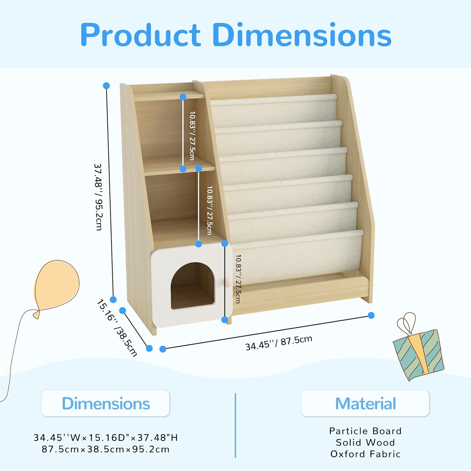 FKWin Kids Bookshelf, 5 Layer Sling Bookcase with 4 Tier Storage Organizer, Baby Book Rack, Wooden Bookshelves for Playroom, Bedroom, Living Room, Kids Room, Nursery, School (Natural)