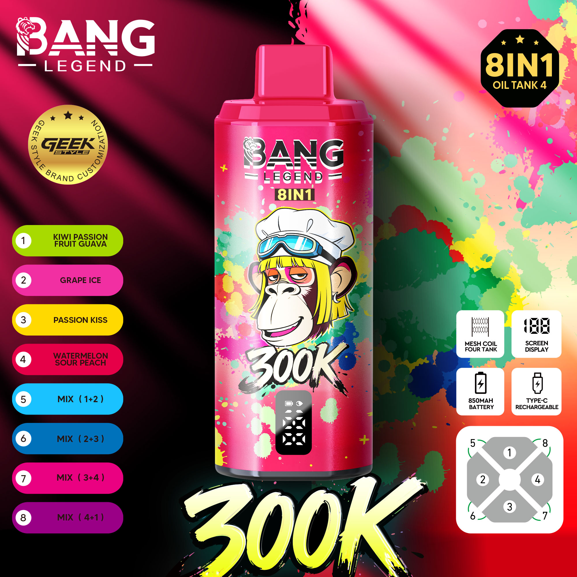 BANG LEGEND 8 IN 1 300000 Puffs 300K Disposable Vape Pen Bangking Vapes
