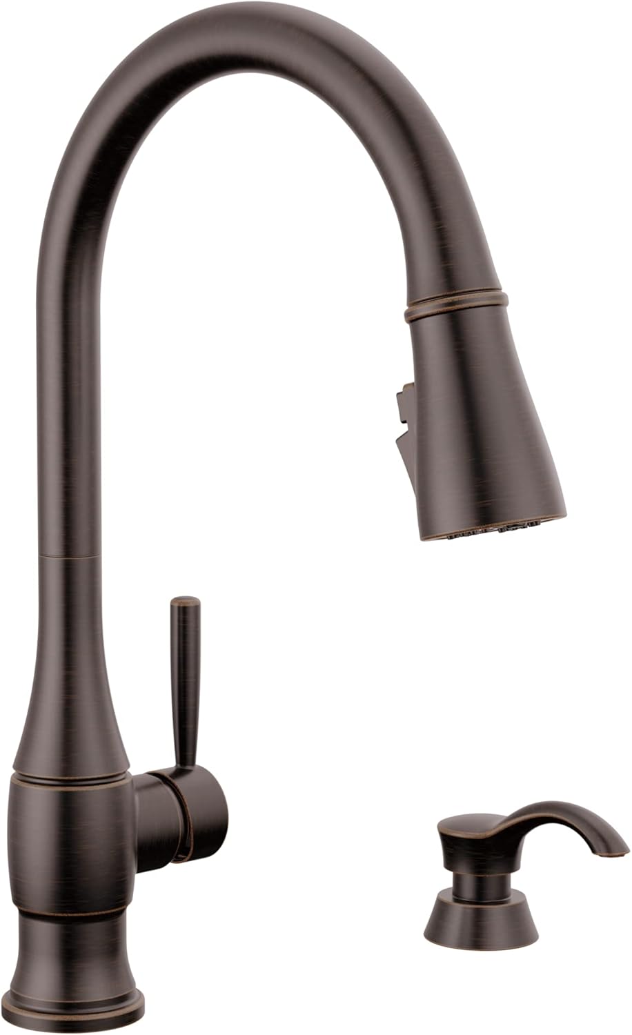 Delta Hazelwood Oil Rubbed Bronze Kitchen Faucet with Pull Down Sprayer and Soap Dispenser, Modern Single Hole Kitchen Sink Faucet, Single Handle, Venetian Bronze 19831Z-RBSD-DST