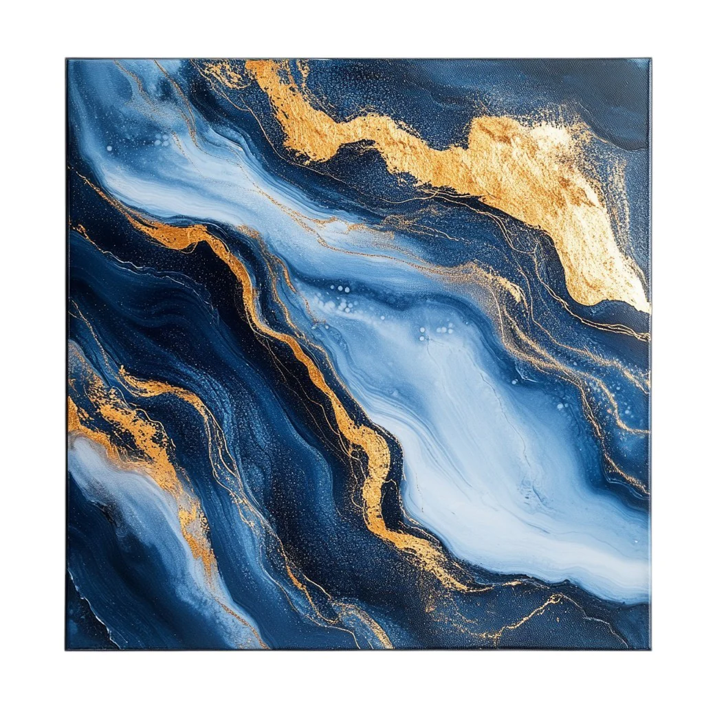 Large Abstract Canvas Print - Navy Blue & Gold Foil Wall Decor - Modern Framed Artwork for Living Room, Bedroom & Office - Ready to Hang