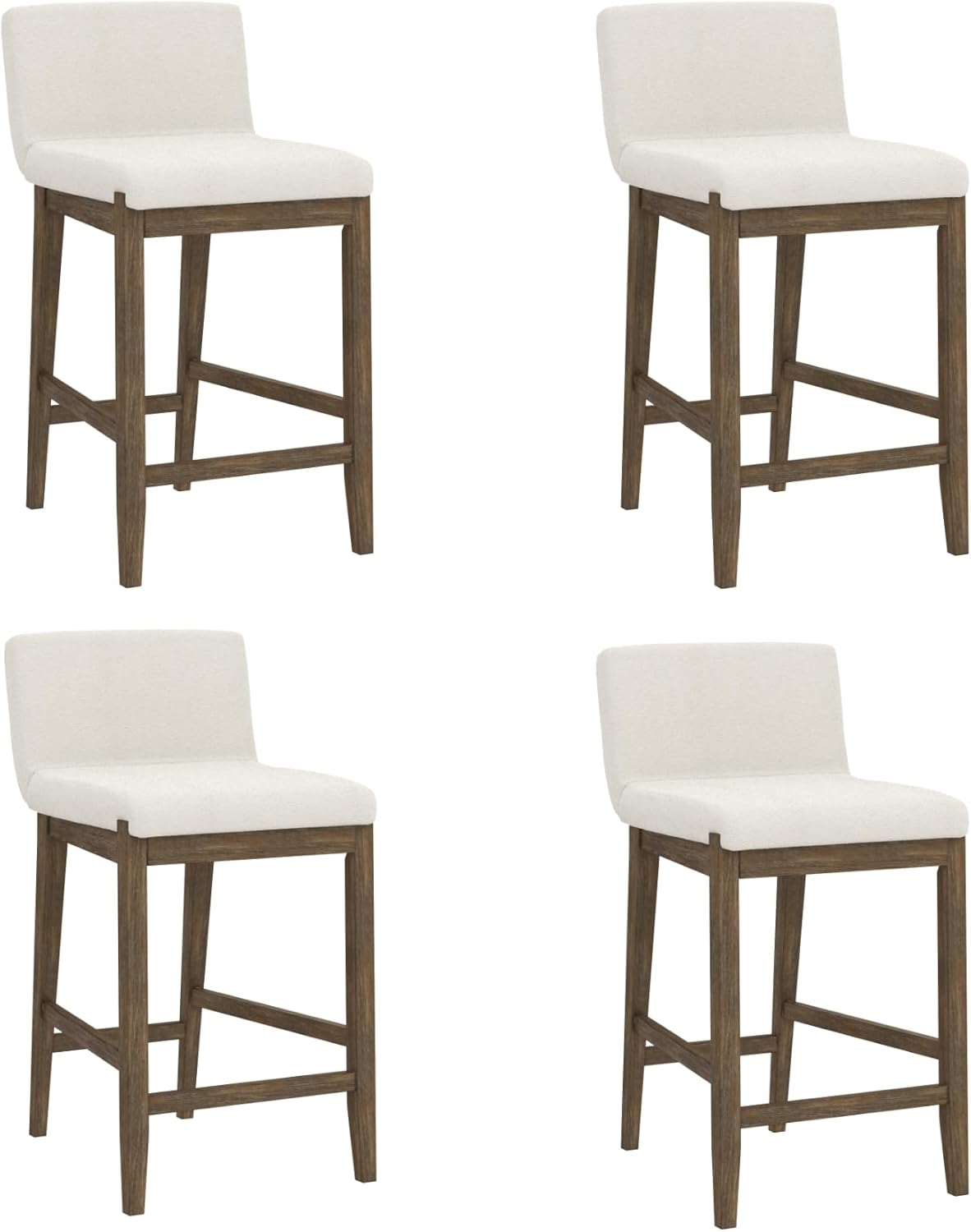 Nathan James Gracie Modern Counter Height Bar Stool with Back, Counter Stool Upholstered Chair with Natural Textured Linen and Brushed Wooden Legs, Cream Boucle/Dark Brown, Set of 4