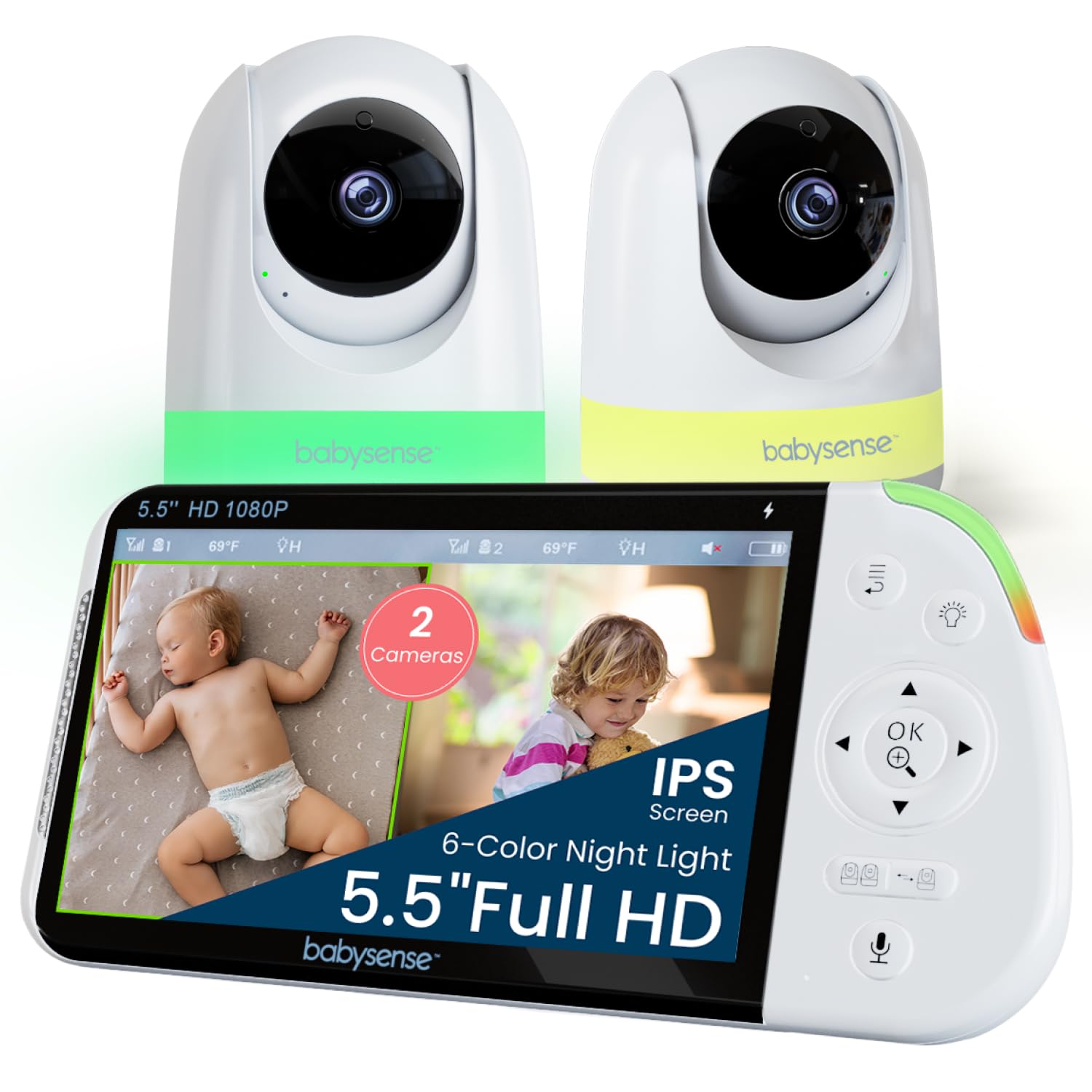 BABYSENSE PRO Full HD Split Screen Baby Monitor & Cameras