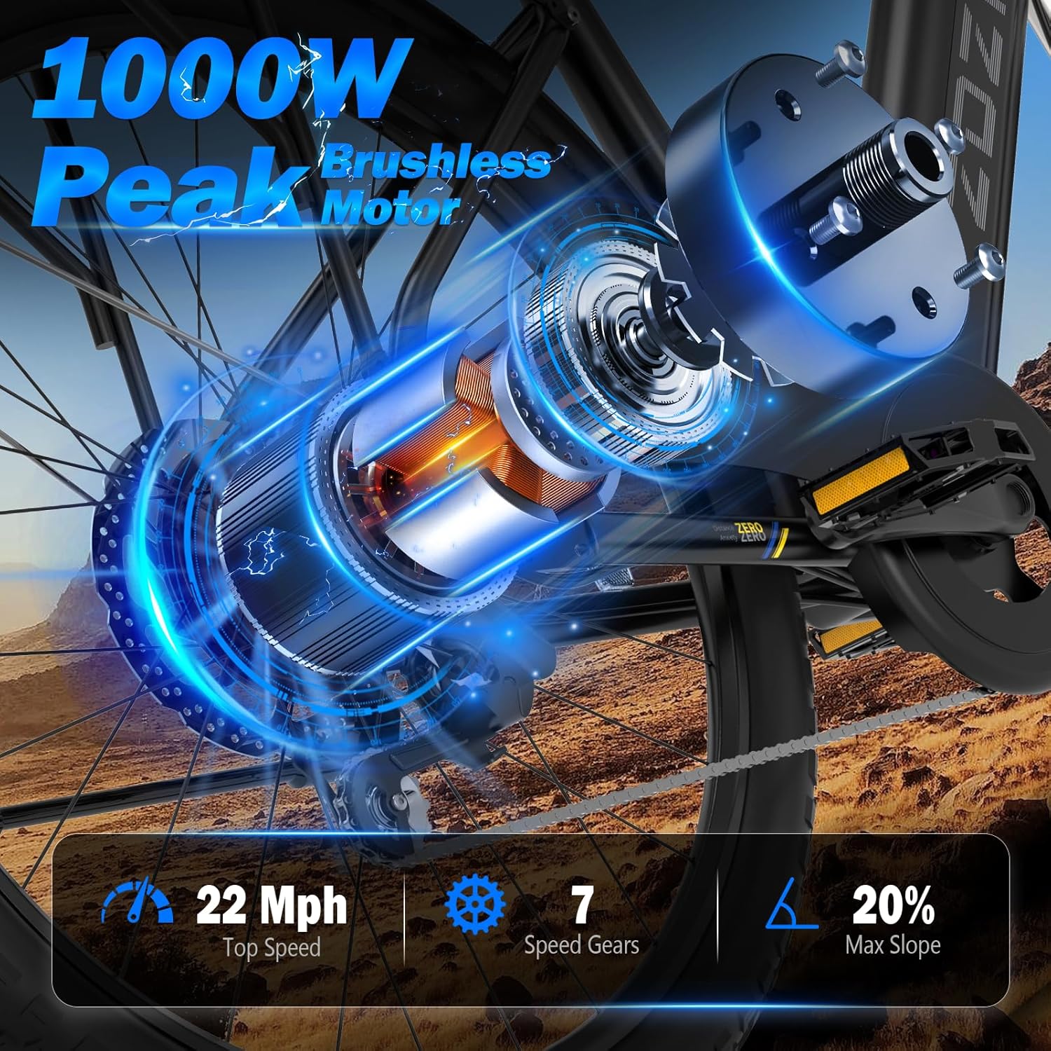 ZDZA Electric Bike for Adults, 1000W Peak Motor, 60 Miles 22Mph Electric Bike, 26