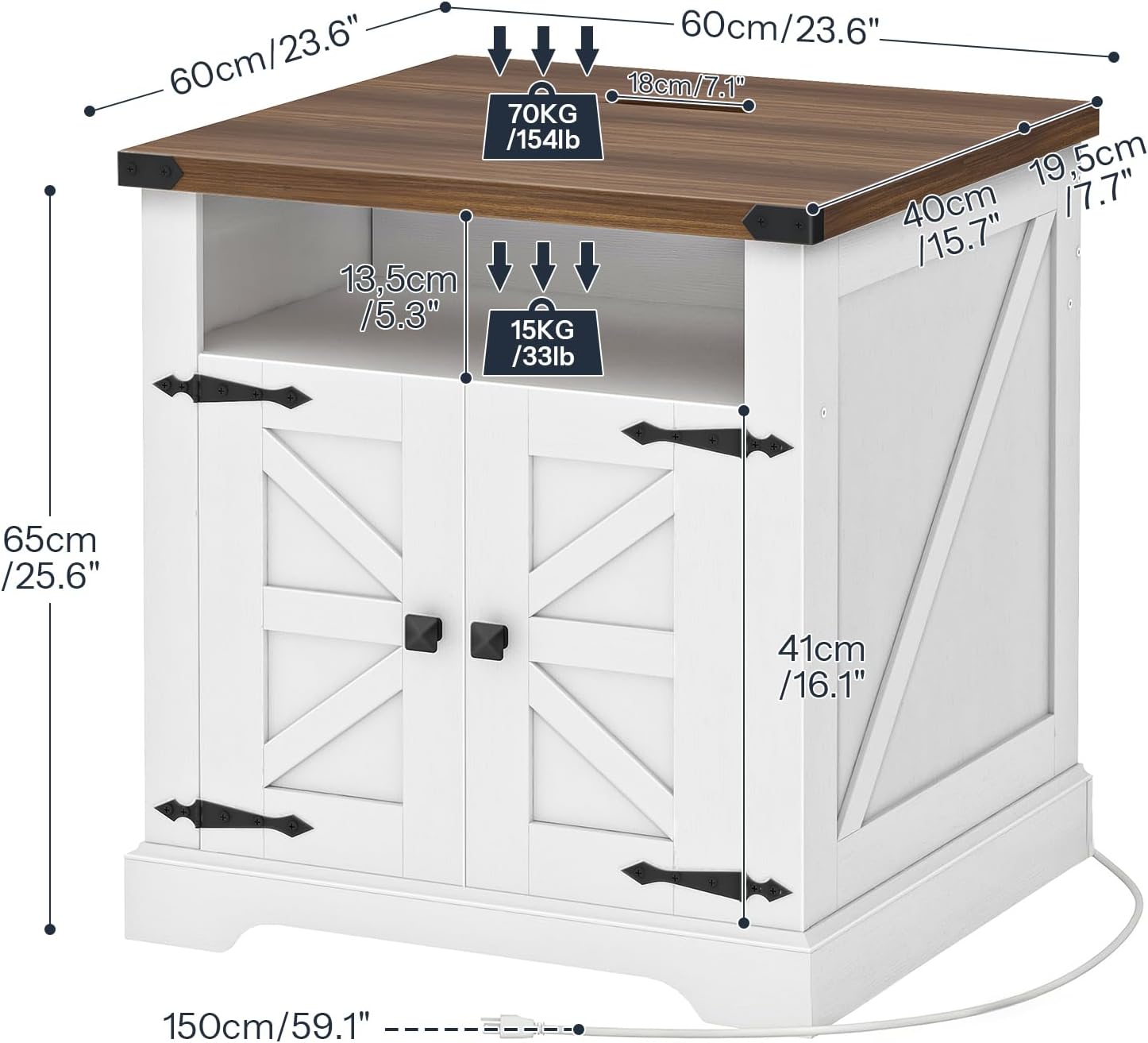 HOOBRO Farmhouse End Tables Set of 2 with Charging Station, 23.6