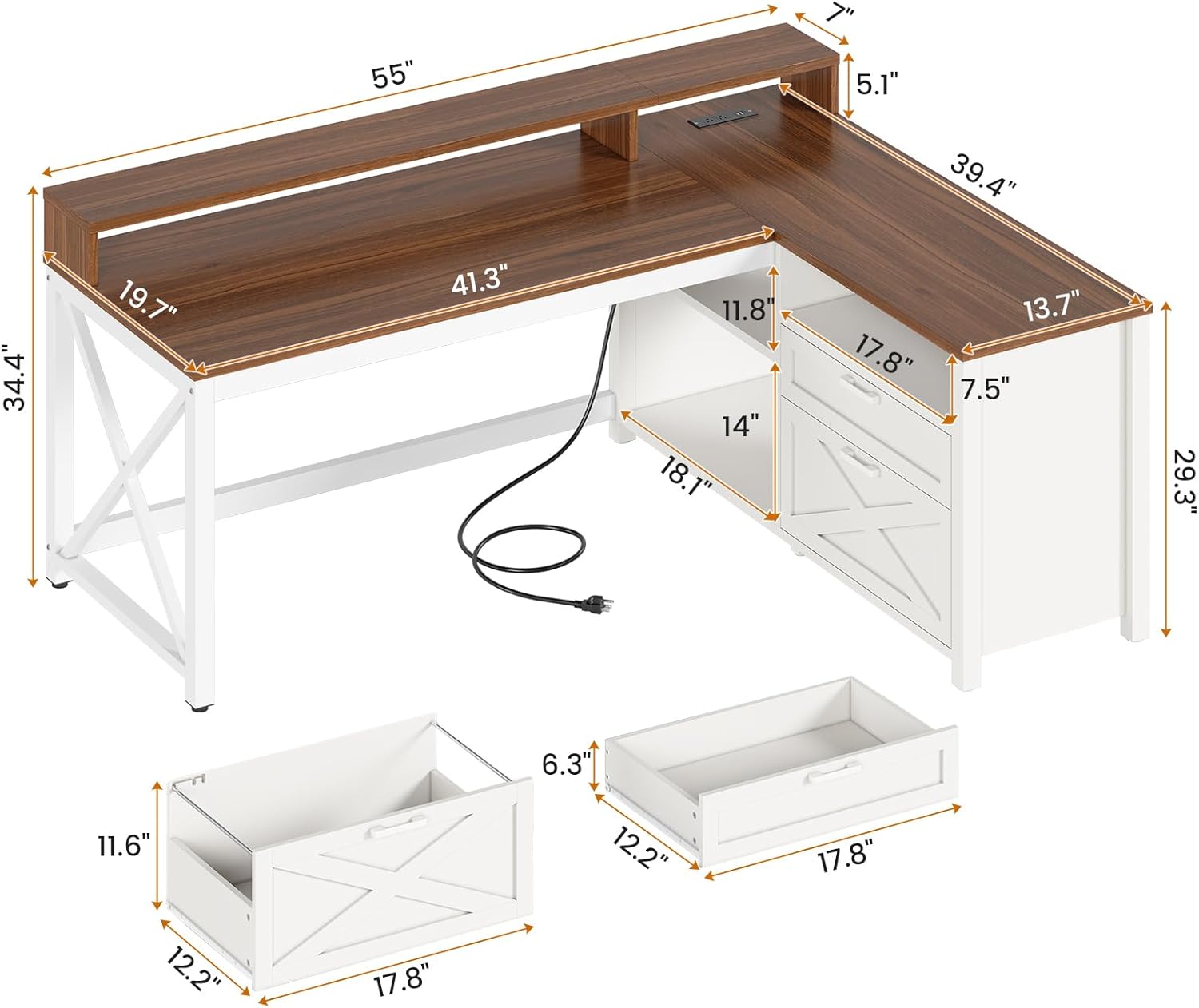 SEDETA Farmhouse L Shaped Desk, 55