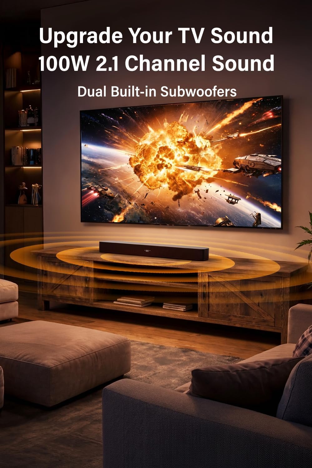 FUNLOGY Sound Bar for Smart TV, 100W 2.1ch Bluetooth 5.0 Soundbar with HDMI ARC, Optical & AUX, Remote Control, for Projector and Gaming, Black