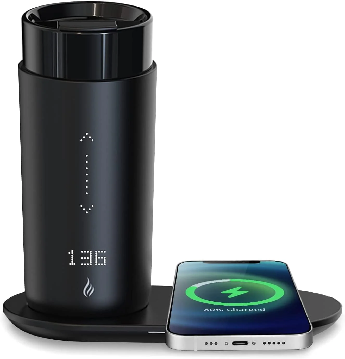 Temperature Control Heated Coffee Mug Smart Self Heating Travel Mug 12 Oz App Controlled Warmer Mug 5 Hour LED Display Keep Coffee Hot All Day up to 149℉ Fast Wireless Charger Base Black2.0