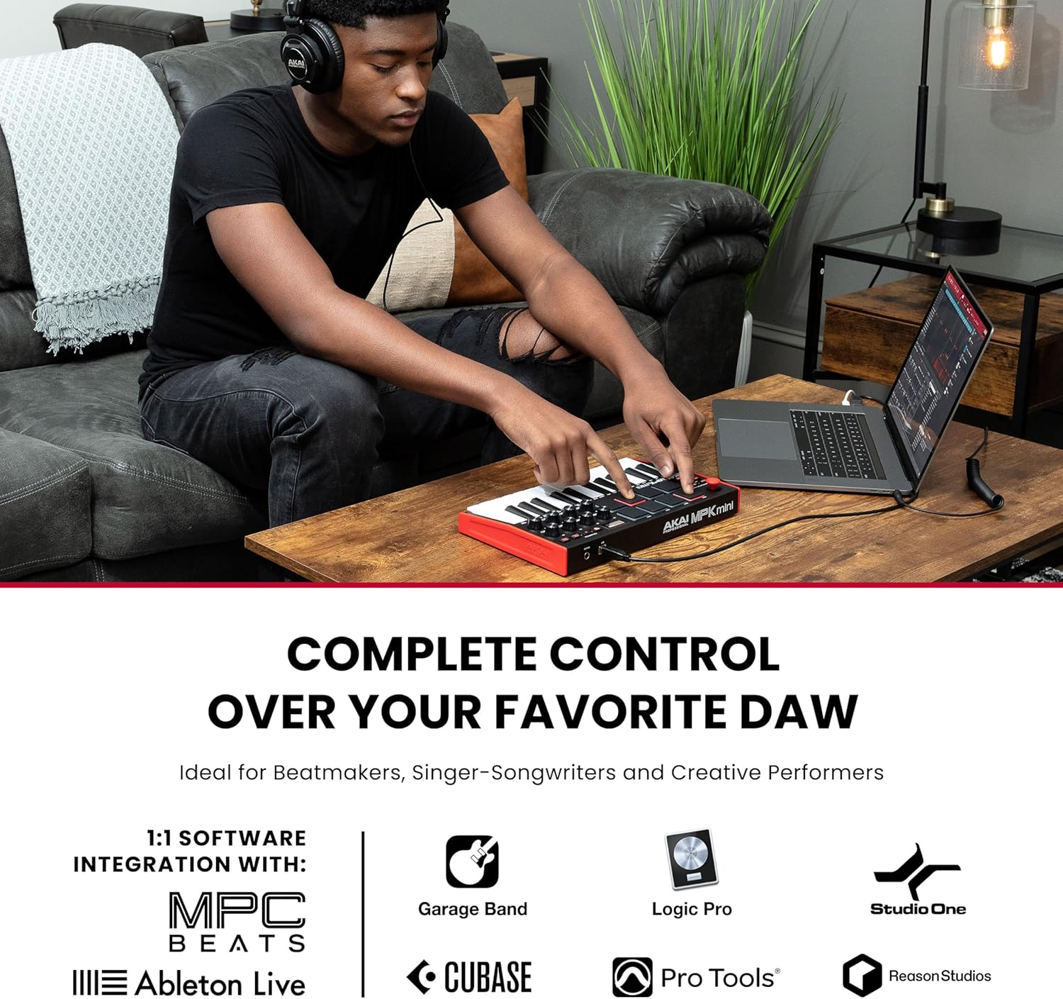 Akai Professional MPK Mini MK3-25 Key USB MIDI Keyboard Controller with 8 Backlit Drum Pads, 8 Knobs, Music Production Software and Native Instruments Sound Package (NKS Integration)