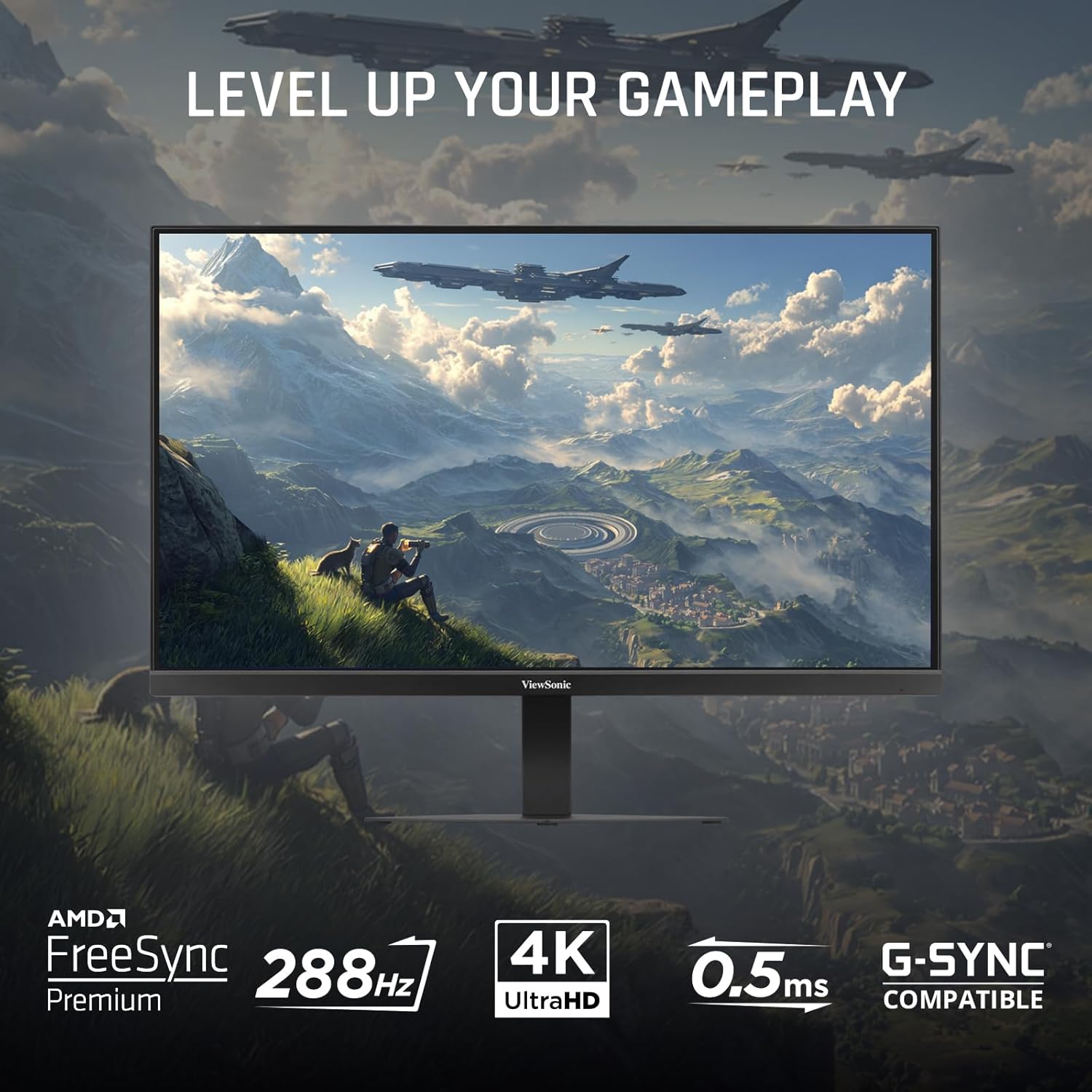 ViewSonic VX2730D-4K 27 Inch 4K Gaming Monitor, IPS with Switchable Refresh Rate at 288Hz and 0.5ms for Smooth Gameplay, FreeSync Premium, Eye Care Technology, Advanced Ergonomics, HDMI, and DP Inputs