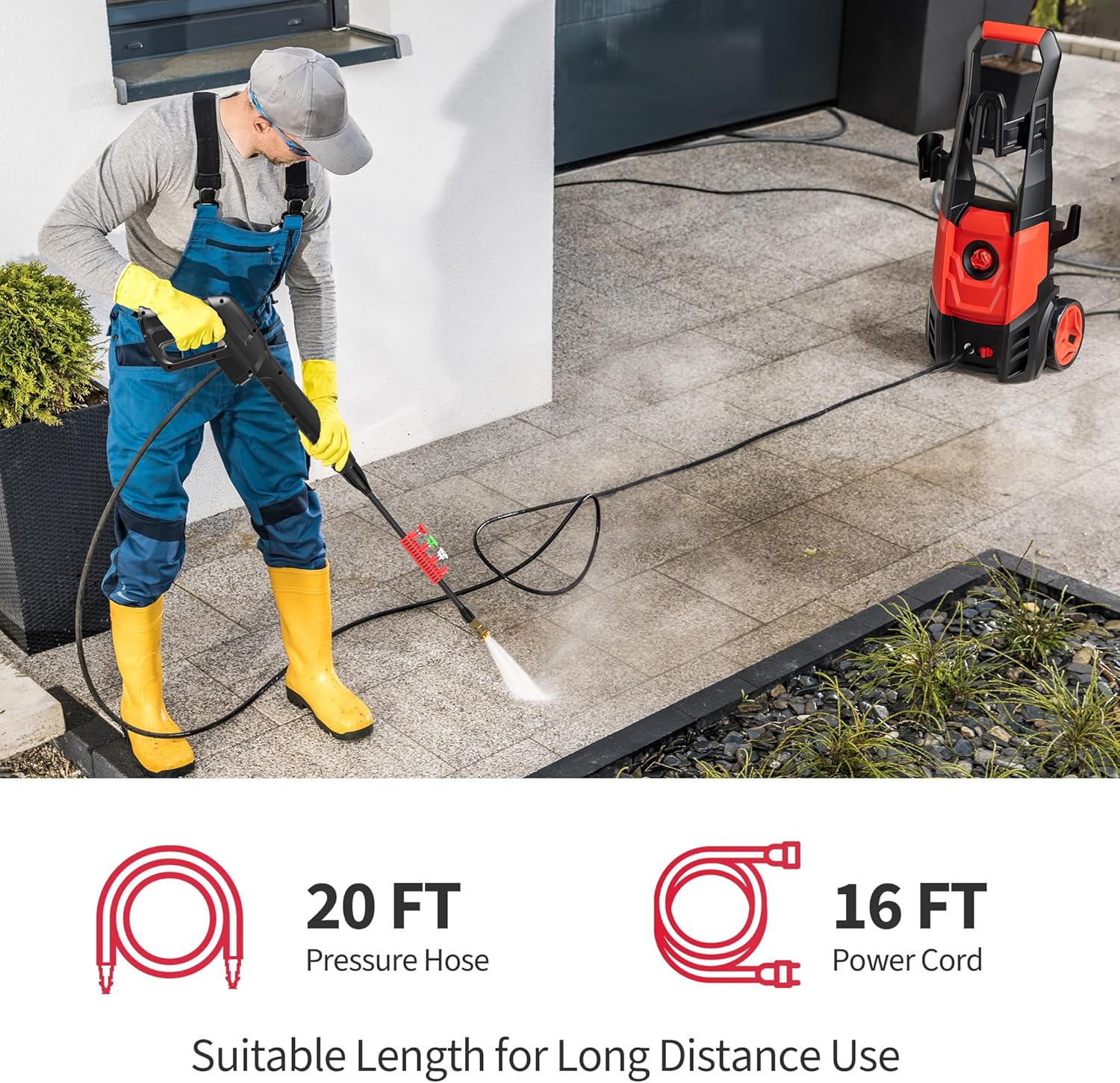 Electric Pressure Washer Power Washer with Foam Cannon & 4 Quick Connect Nozzles, Portable High Pressure Cleaning Machine for Cars Driveways Patios Outdoor Cleaning