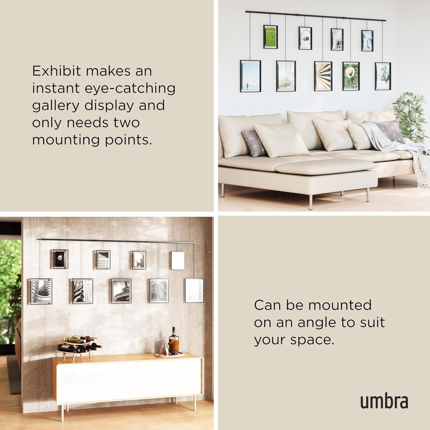 Umbra Exhibit Picture Frame Gallery Set, Adjustable Wall Collage Displays Nine Photos (Four 5x7