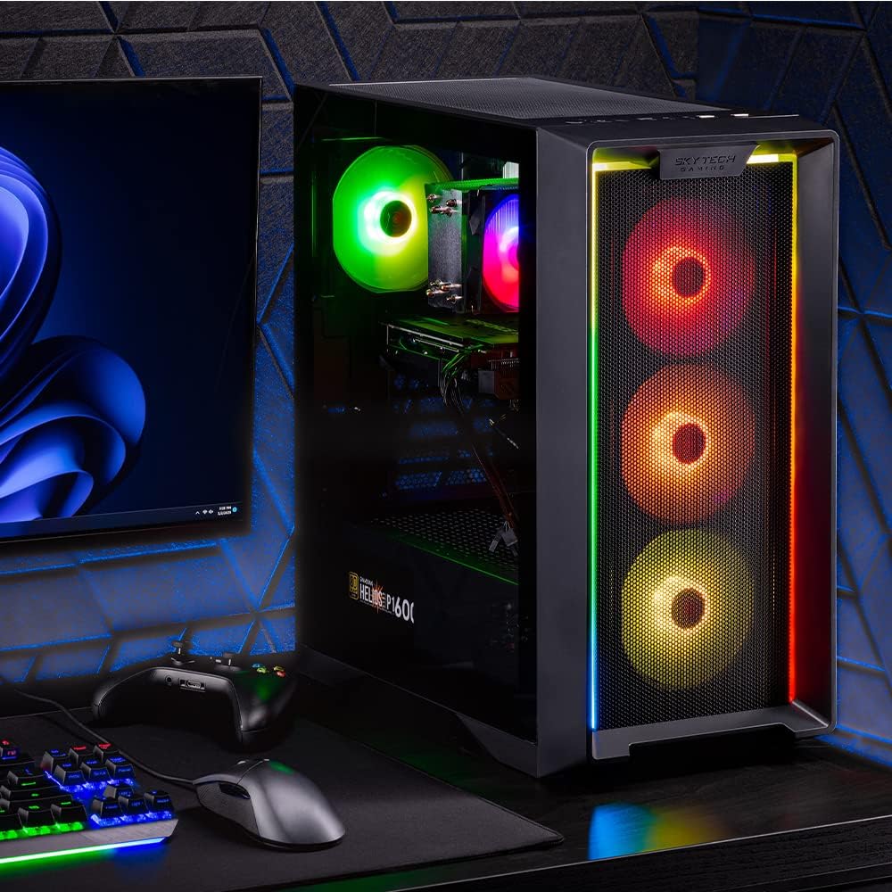 Skytech Nebula Gaming PC Desktop, Ryzen 5 5600 3.5 Ghz (4.4GHz Turbo Boost), NVIDIA RTX 3050 (6GB) 6GB GDDR6, 1TB SSD, 16GB DDR4 RAM 3200, 650W Gold PSU, Wi-Fi, Win 11 Home