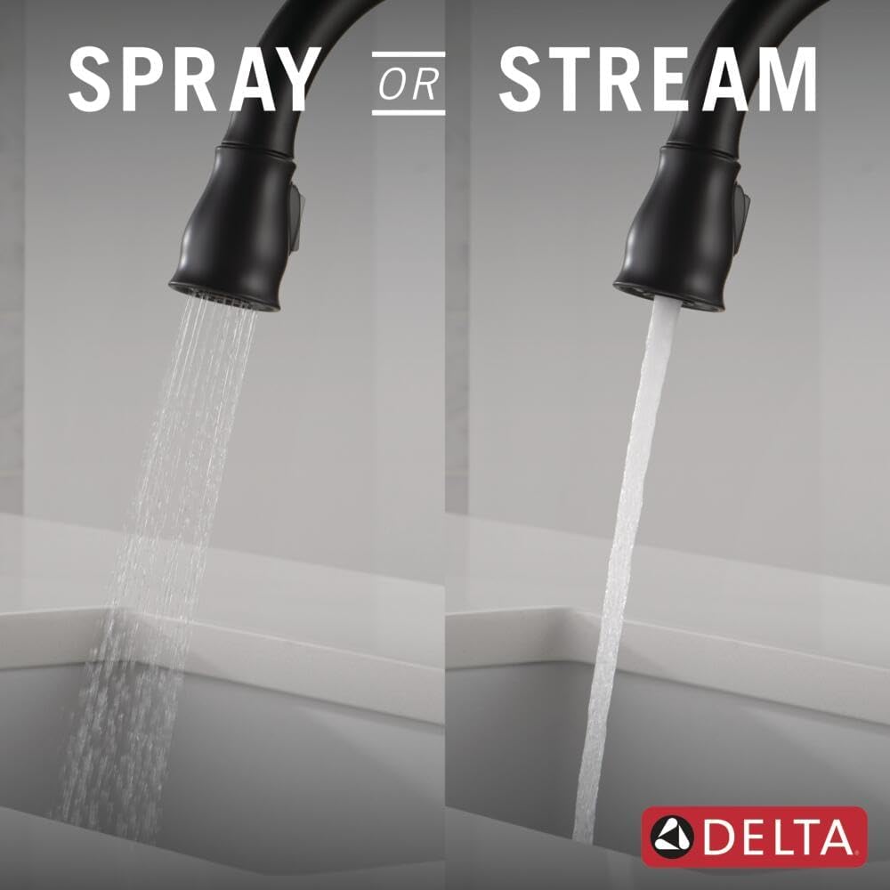 Delta Leland Matte Black Kitchen Faucet with Pull Down Sprayer, Traditional Single Hole Kitchen Sink Faucet, Single Handle, Matte Black 978-BL-DST