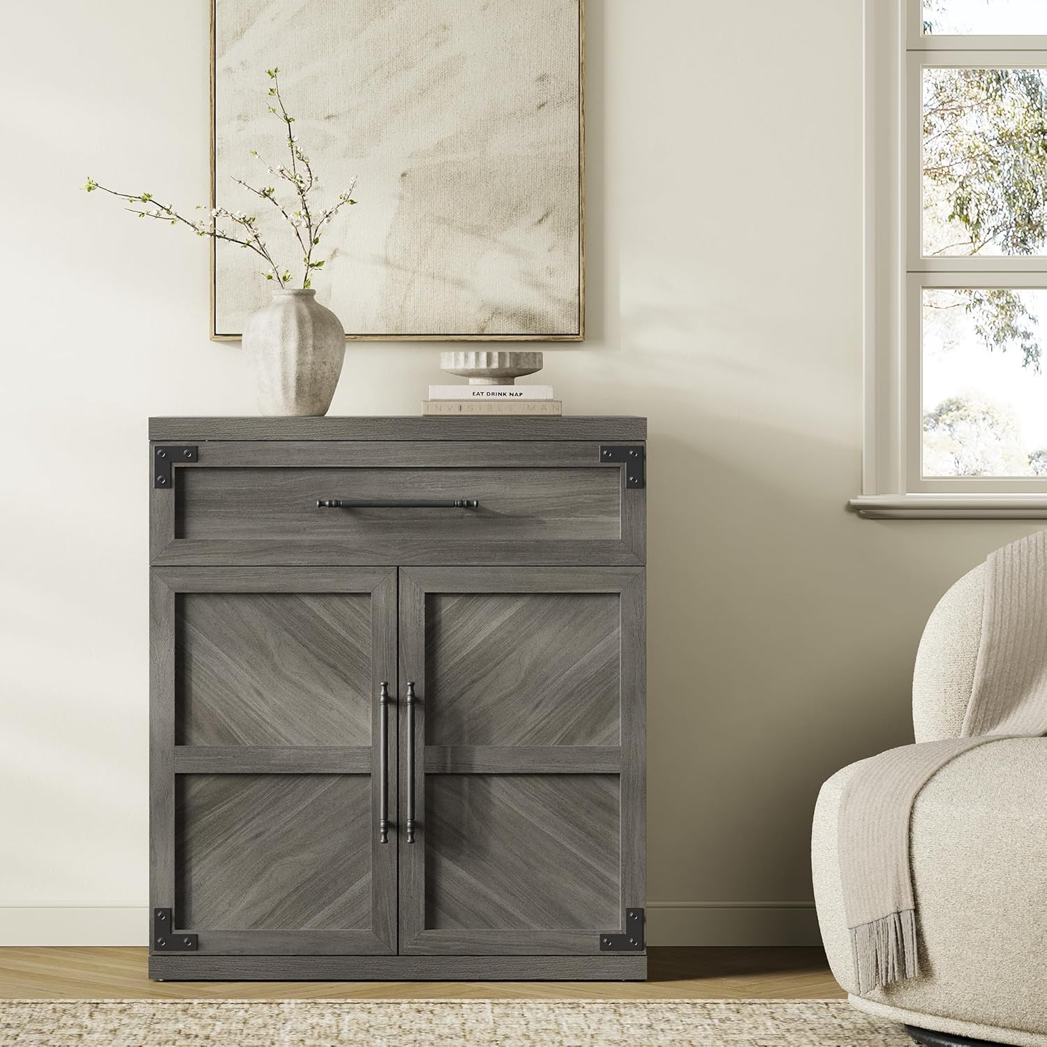 SICOTAS Buffet Cabinet with Drawer - Modern Sideboard Cabinet with Storage, Wide Credenza Storage Cabinet with Handle and Door, Sideboard Buffet Cabinets (1, Ash Gray)