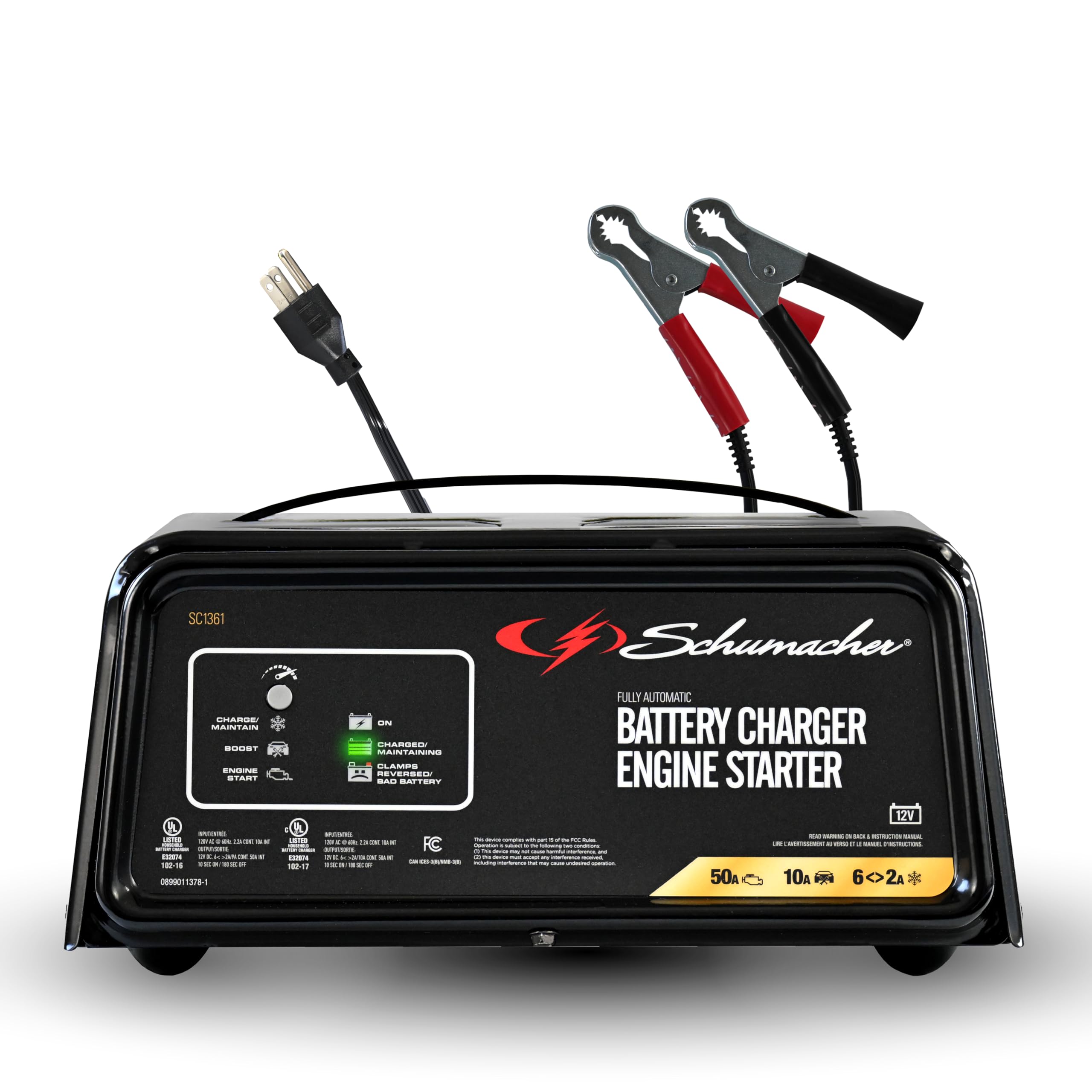 SCHUMACHER ELECTRIC 6A Car Battery Charger & 50A Engine Starter, 4-in-1