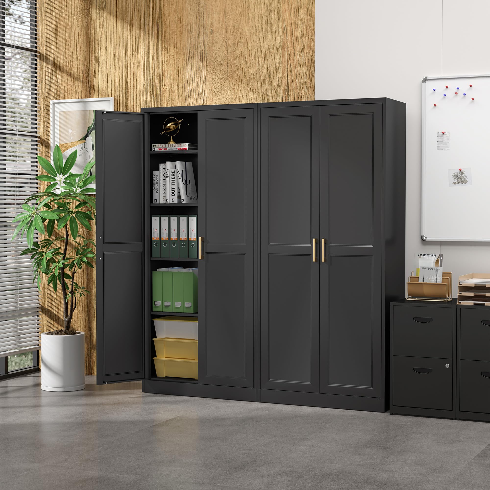STEELOONG Black Metal Kitchen Pantry Cabinet with Adjustable Shelves