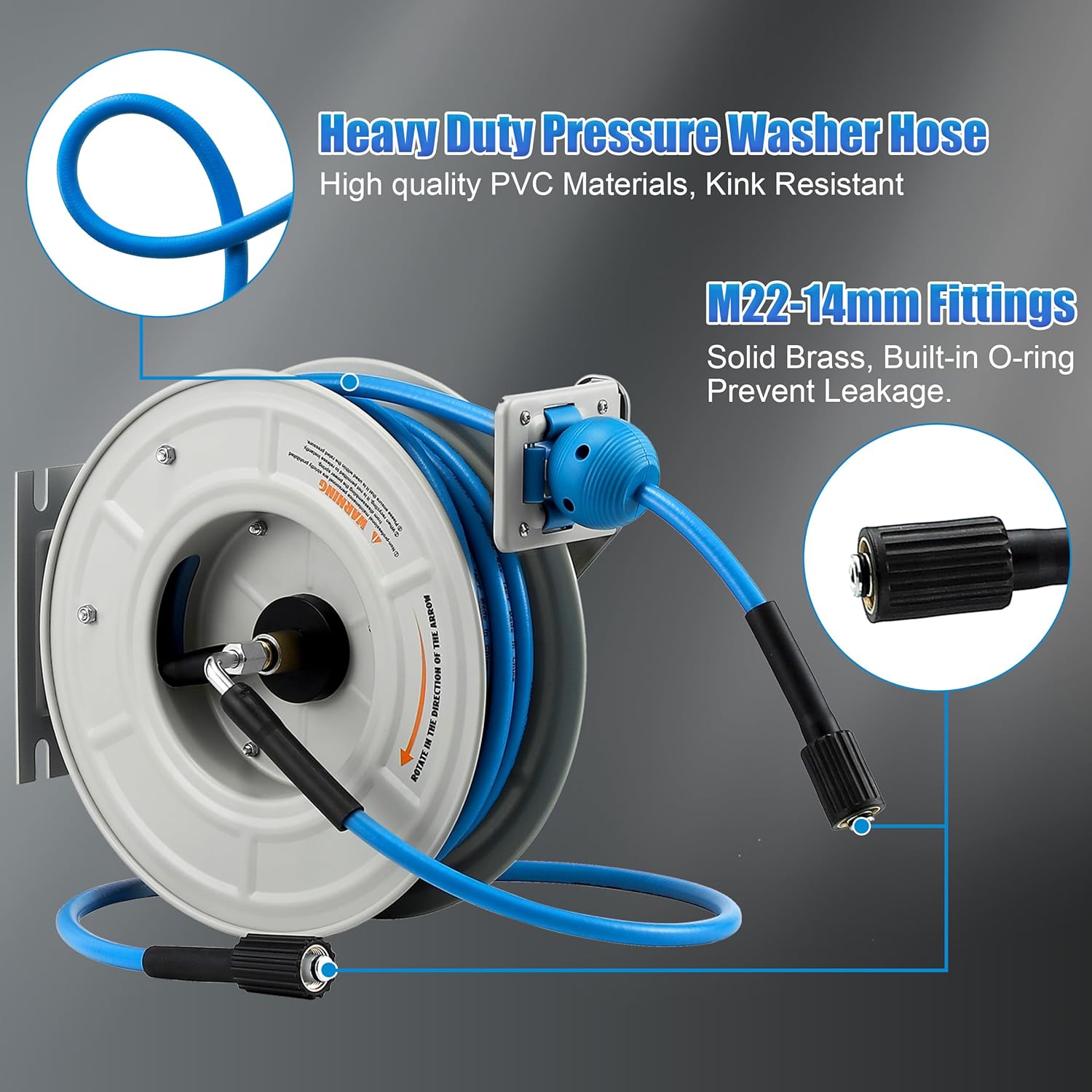 FIXFANS Pressure Washer Hose Reel with Hose, 1/4