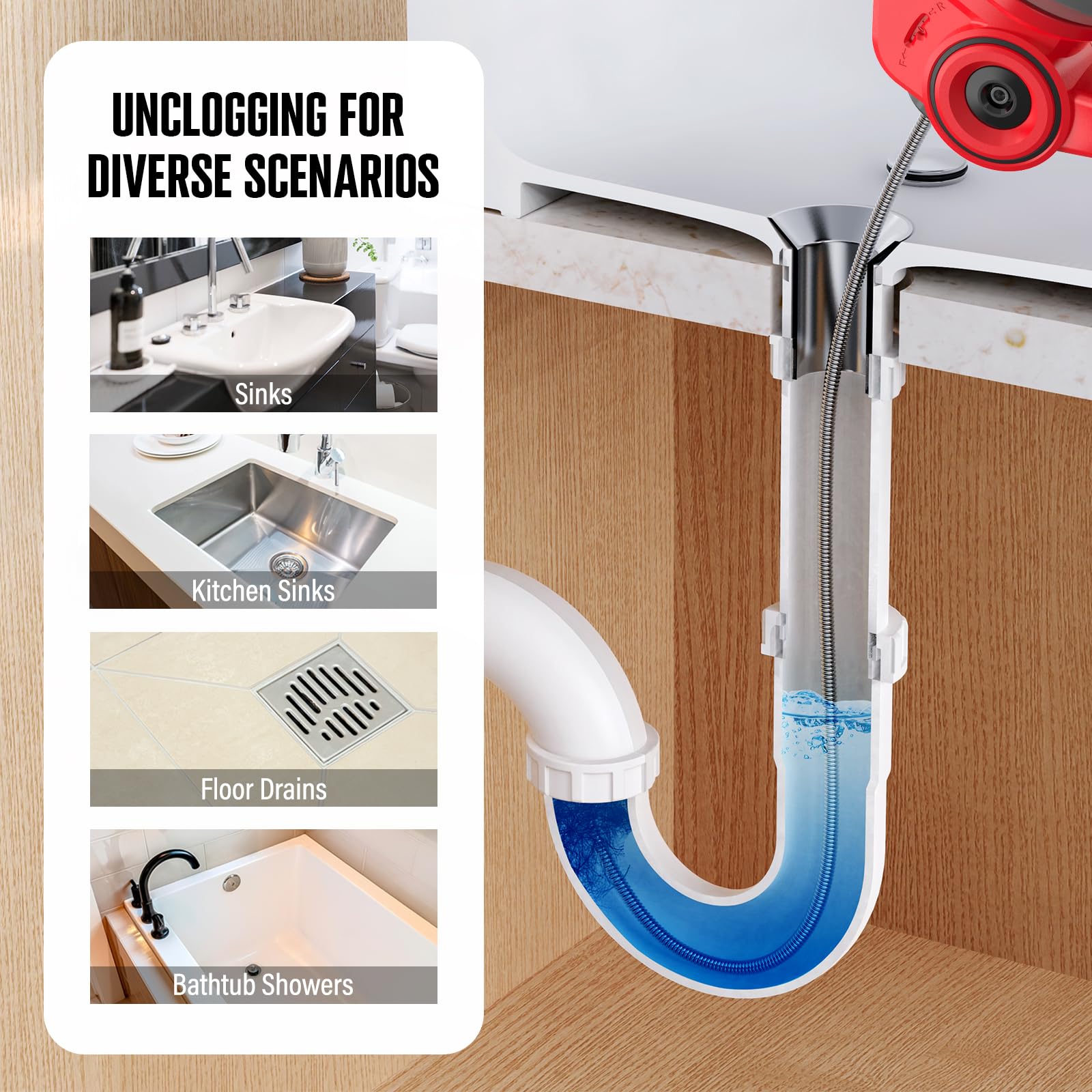 POPULO POPULO 20V Cordless Drain Auger - 25Ft Auto-Feed