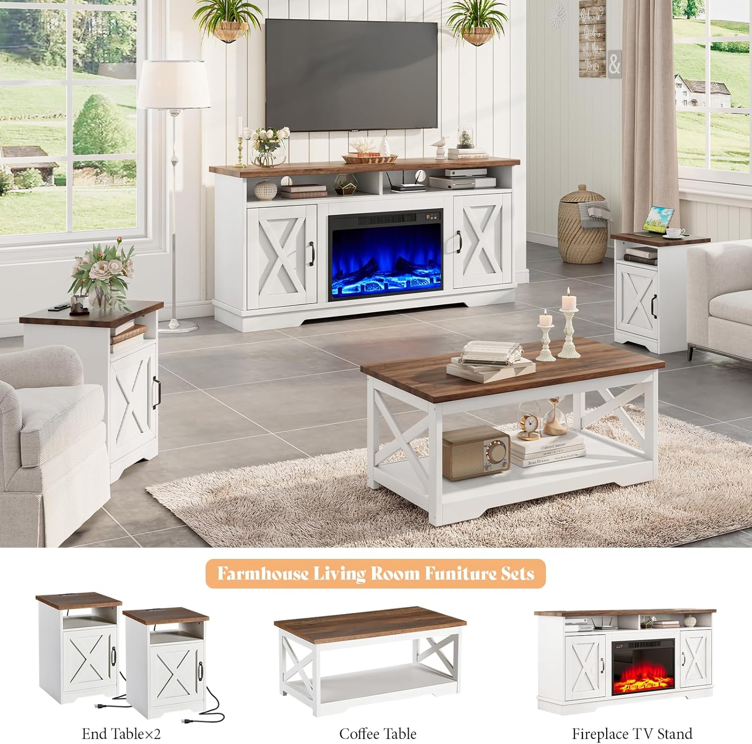 AMERLIFE 5-Piece Farmhouse Table Set Include 63