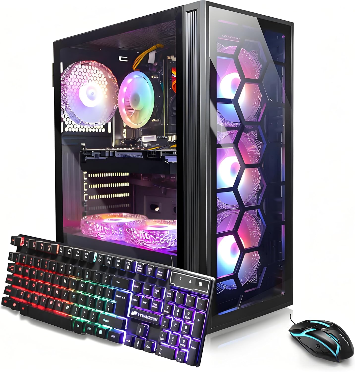 STGAubron Gaming PC Bundle with 24Inch FHD LED Monitor- GeForce RTX 3050 6G, Intel Core I7 up to 3.9 GHz, 16G RAM, 512G SSD, RGB Fan x6, Windows 11 Home