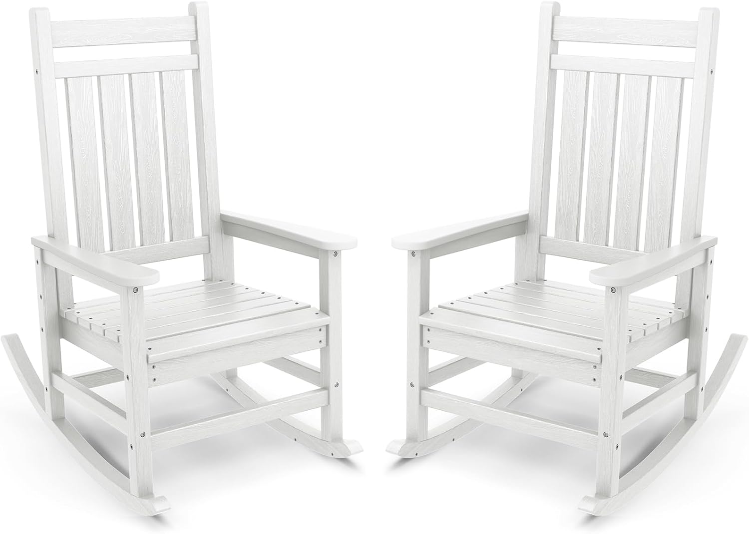 SERWALL Outdoor Rocking Chair, HDPE Rocking Chair for Adults, All Weather Porch Oversized Rockers for Lawn Garden, White