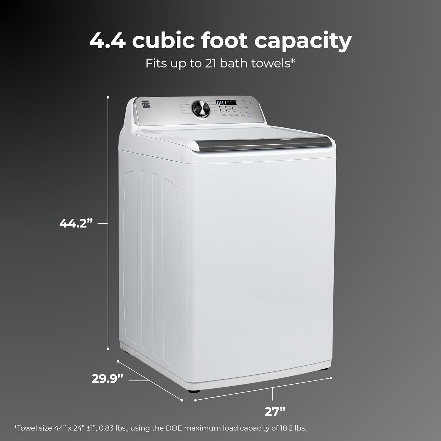 Kenmore 4.4 cu. ft. Top Load Washer with Triple Action Agitator for Tough Dirt & Stains - Reduce Laundry Time with Accela Wash & Express Wash - LED - White