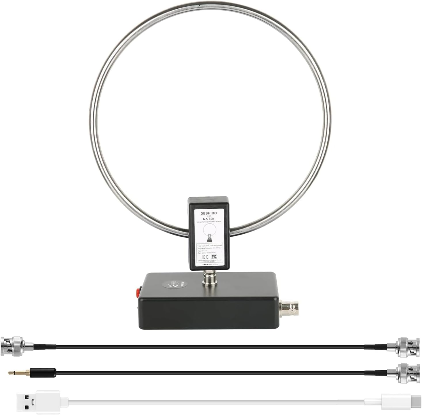 GA800 Portable Active Shortwave Antenna (Free of Tuning), WOOKLEA Loop Antenna 10kHz-159MHz, with BNC Cable, LW MW SW FM Air V Band, Used for Amateur Radio