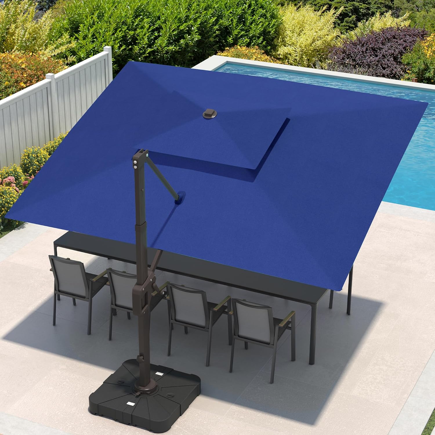 9x12 FT Cantilever Patio Umbrella with Led Lights Double Top Outdoor Rectangular Large Heavy Duty Aluminum Offset Umbrellas with 7 Level Tilt 360-degree Rotation for Pool Garden Deck, Navy