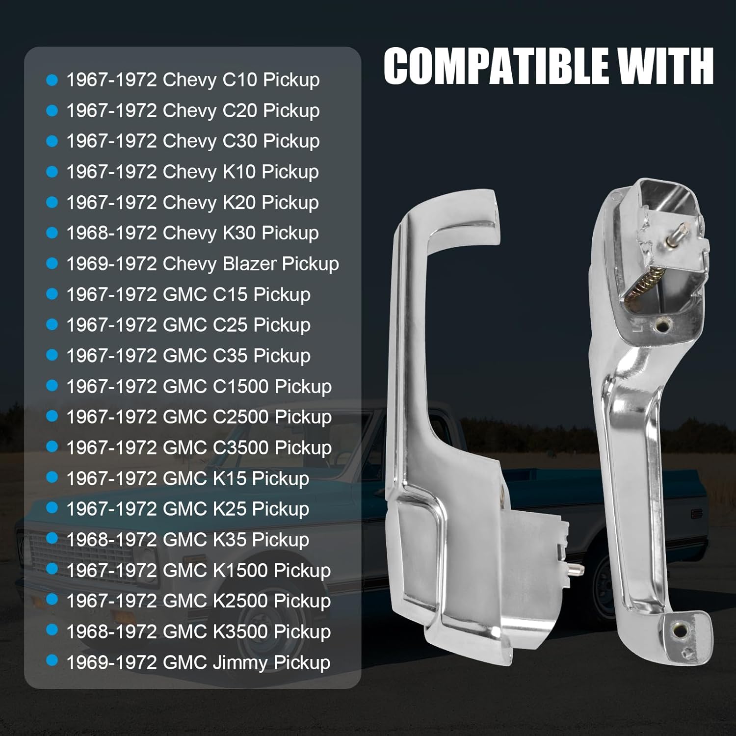 DICMIC Front Driver & Passenger Side Exterior Door Handle Compatible with 1967-1972 Chevrolet C/K 10 20 30 GMC C/K 15 25 35 1500 2500 3500 Blazer Jimmy Pickup Replace# 3927895, 3927899