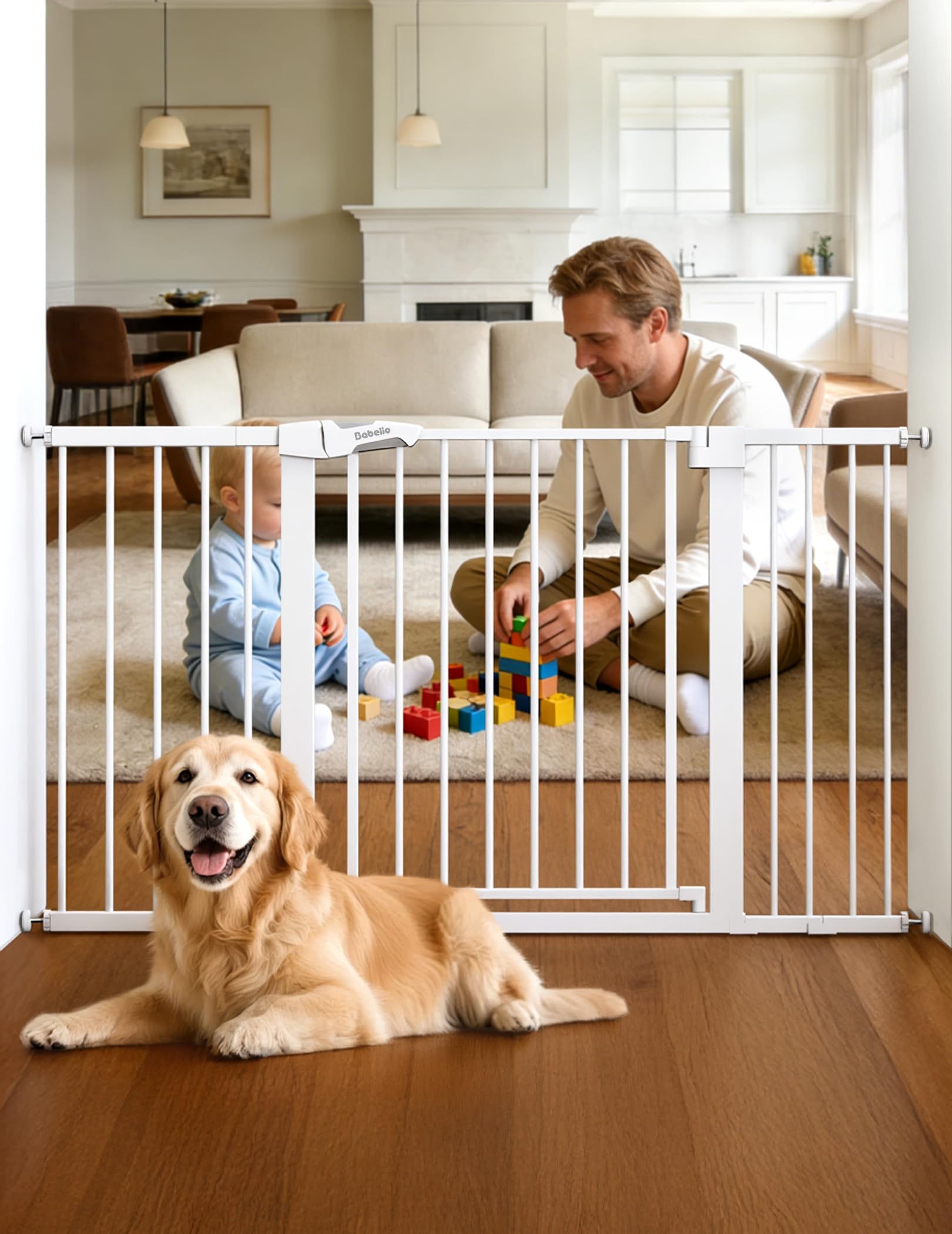 BABELIO Extra Wide Baby/Dog Gate, Metal Pressure Mounted