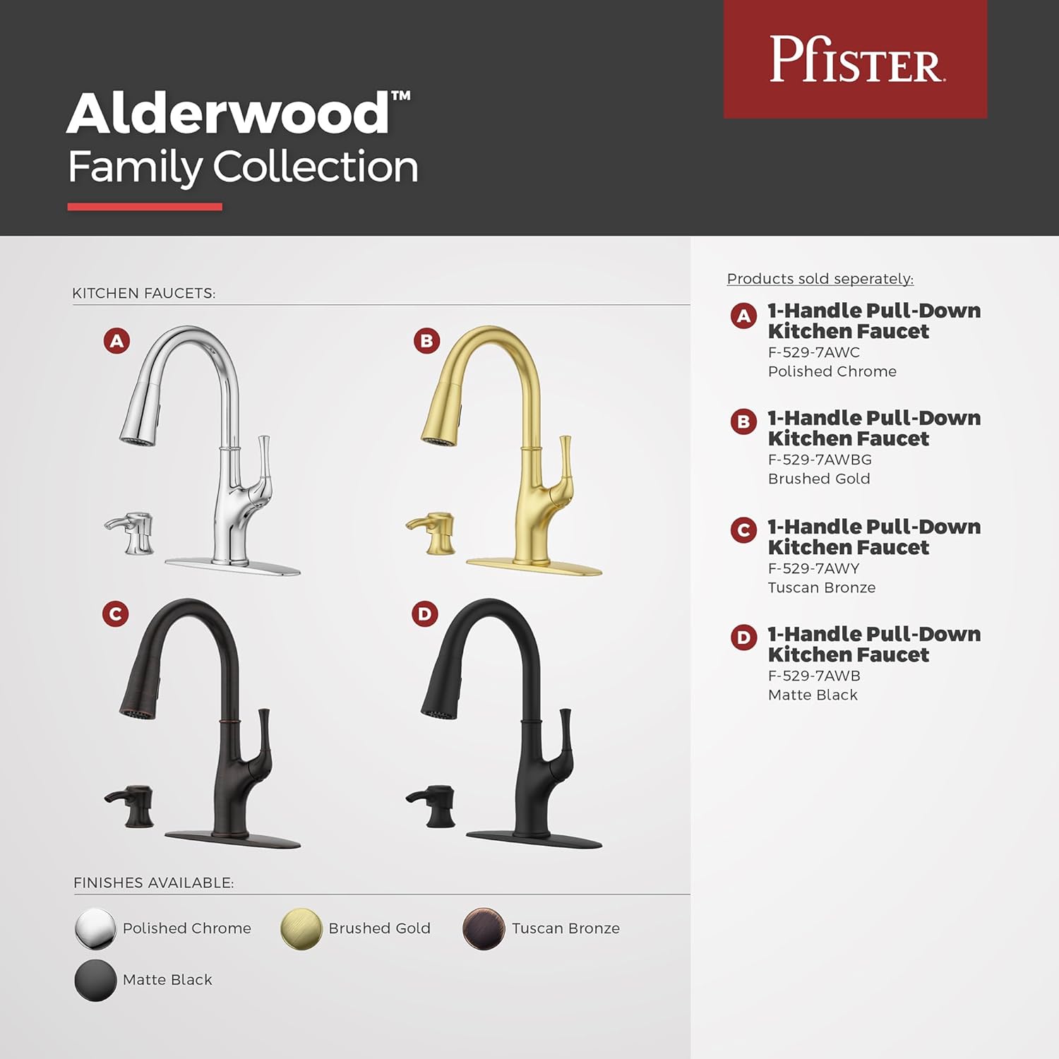 Pfister Alderwood Kitchen Faucet with Pull Down Sprayer and Soap Dispenser Single Handle High Arc Spout NSF Certified Tuscan Bronze Finish 360-Degree Swivel F5297AWY