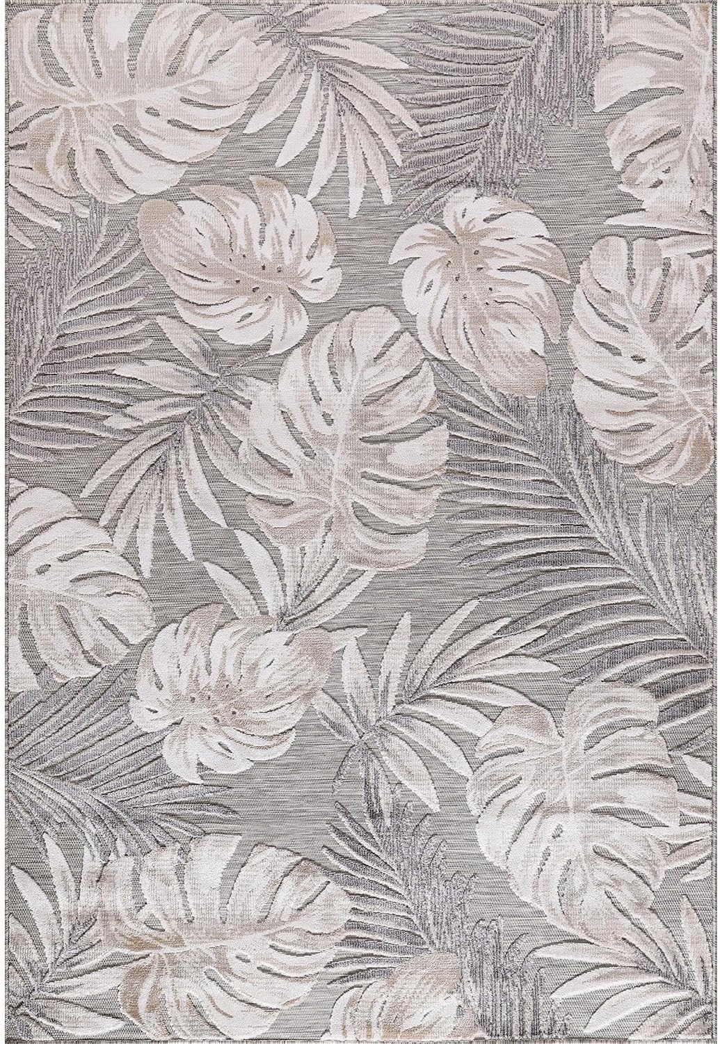 CAMILSON Indoor Outdoor Rug, Beige 6'x9' Leaf Tropical Botanical Area Rugs for Indoor and Outdoor patios, Easy-Cleaning Non-Shedding Living Room, Garden and Kitchen Washable Outside Carpet (6x9)