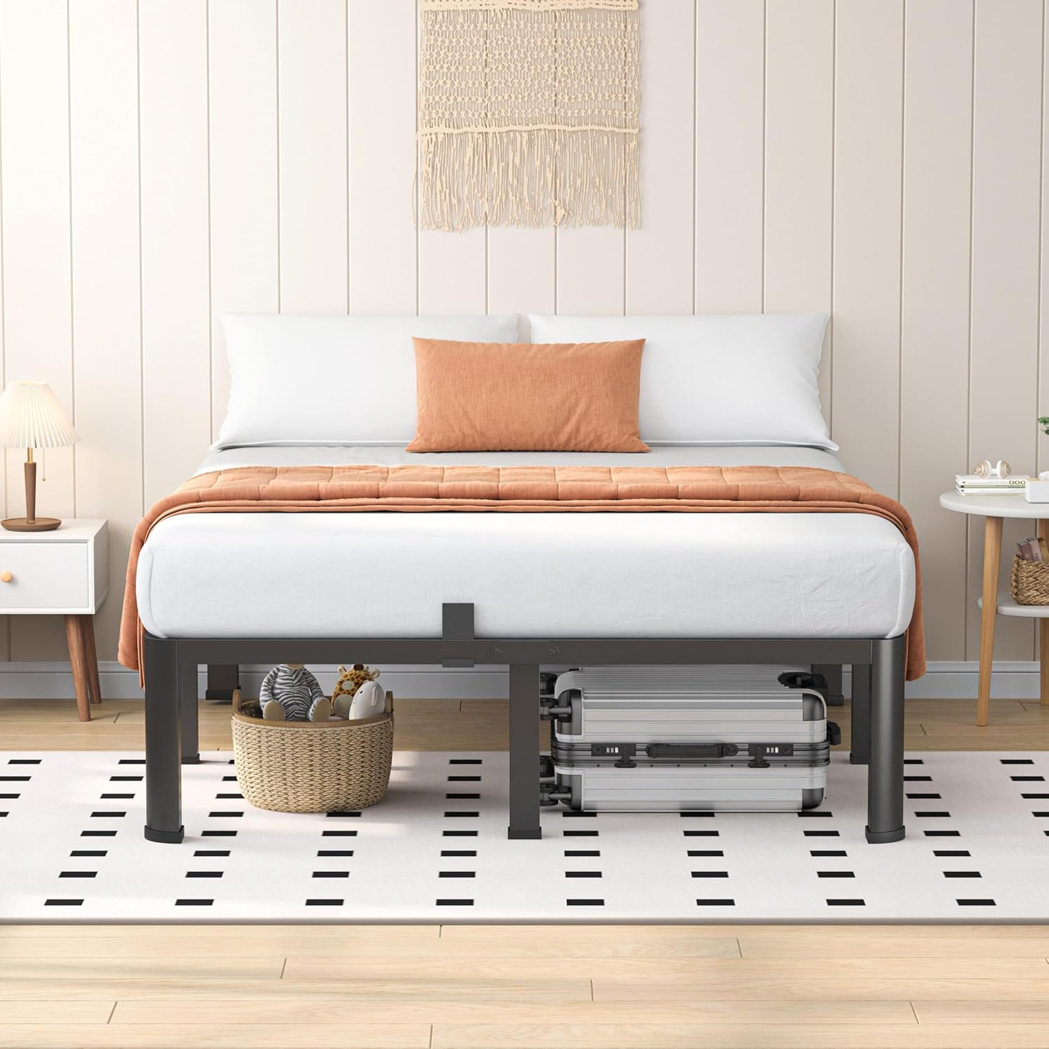 VIPSHOW 14 Inch Queen Heavy Duty 3500 lbs Bed Frame with Round-Corner Legs & Anti-Squeak Design – Quick Assembly Metal Platform, No Box Spring Needed