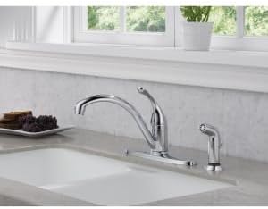 Delta Faucet Collins Single-Handle Kitchen Faucet with Side Sprayer, Chrome Kitchen Sink Faucet, Kitchen Faucet 3 Hole, Chrome 44-DST