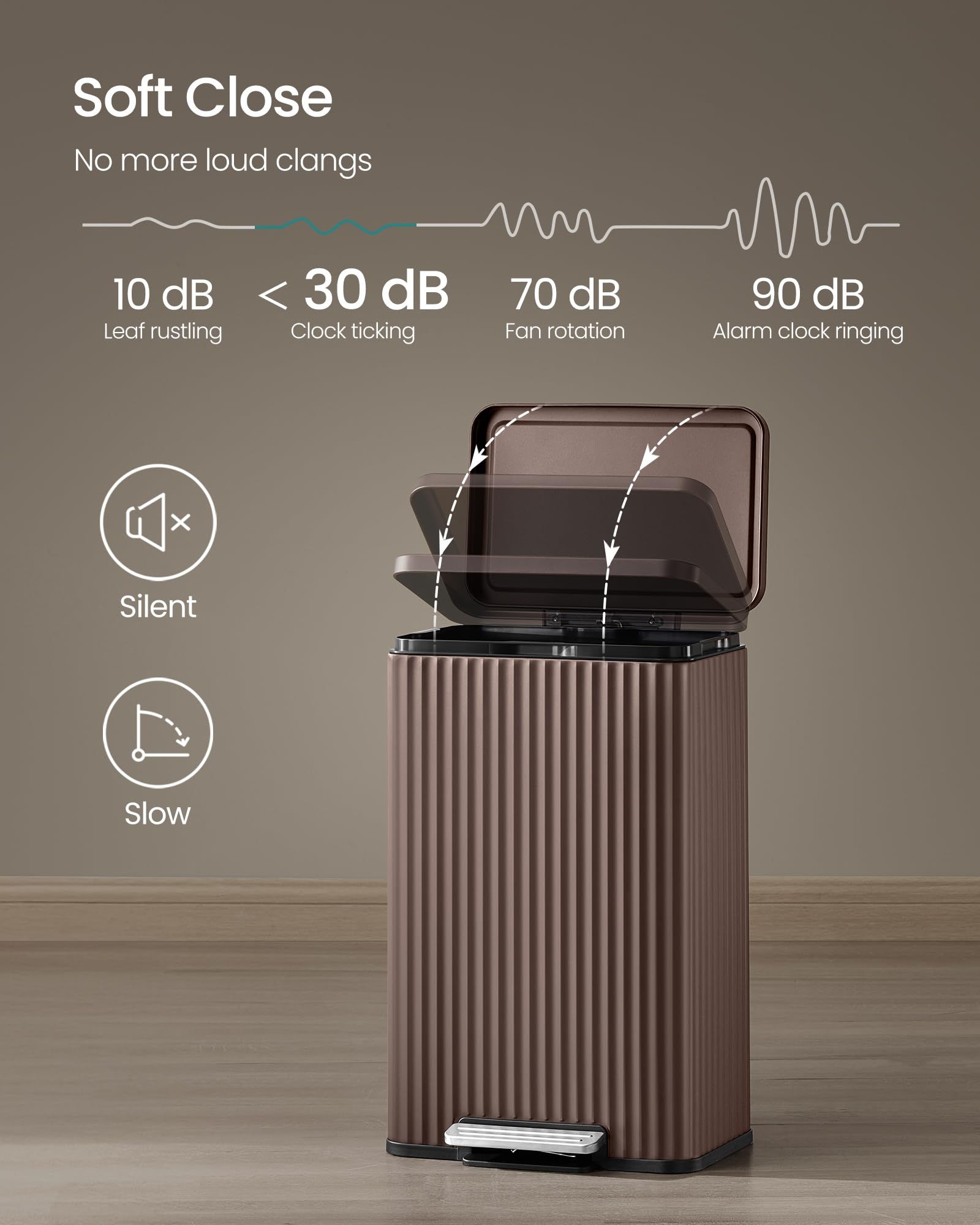 SONGMICS 13 Gallon Stainless Steel Kitchen Trash Can with Lid