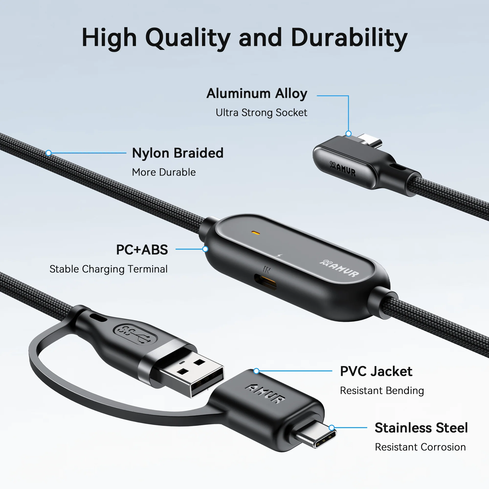 Braided Link Cable with Charging Support & Adapter