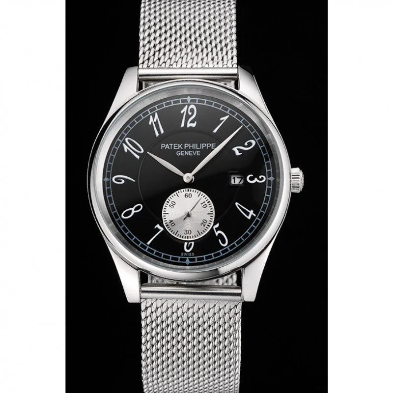 Calatrava Small Seconds Dial Black 40 mm, Stainless Steel