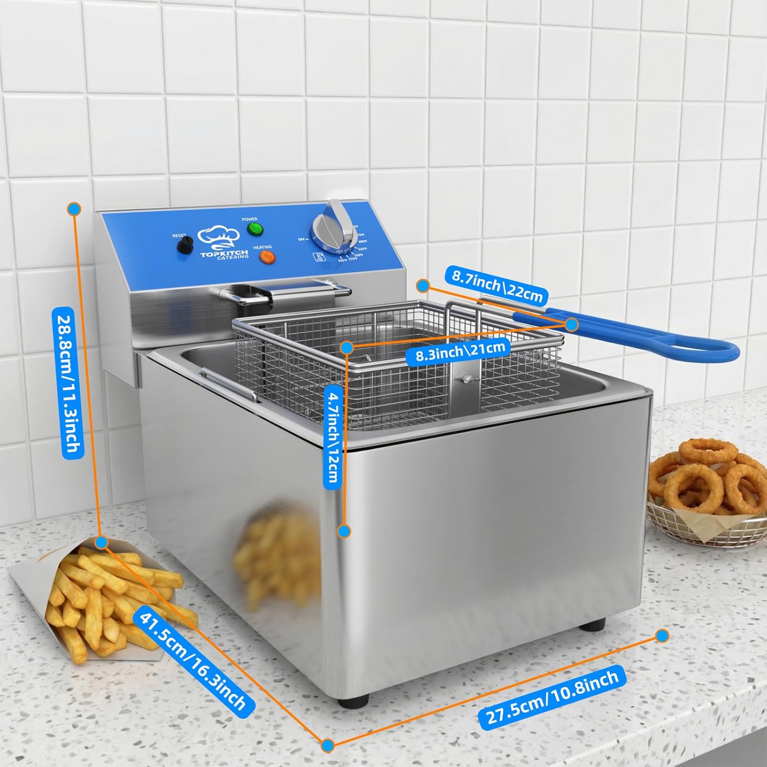 TOPKITCH 6L Electric Deep Fryer with Removable Oil Container and Handle, Solid Wire Mesh Basket and Lid, Lightweight Commercial Countertop Fryers - 120V 1800W