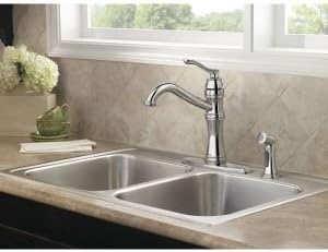 Moen 7245C Belfield Traditional One Handle High Arc Kitchen Faucet with Side Spray and Optional Deckplate Included, Chrome